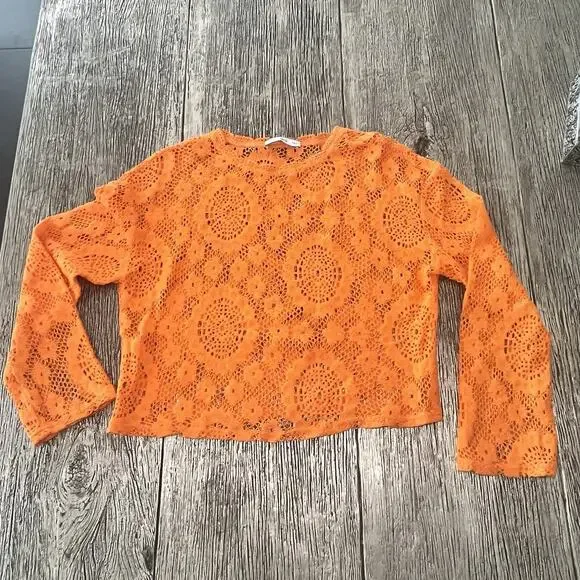 Mango Embroidered openwork t-shirt Size Medium - Picture 3 of 7